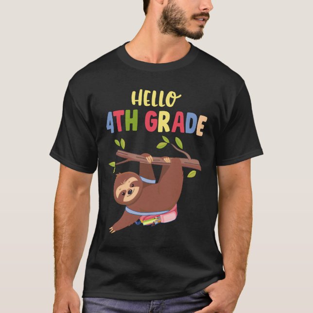 Funny Hej 4:e Klass Back to school Sloth T Shirt (Framsida)