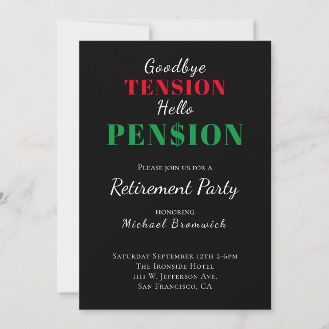 Funny Hej Pension Pension Party-inbjudan Inbjudningar (Framsida)