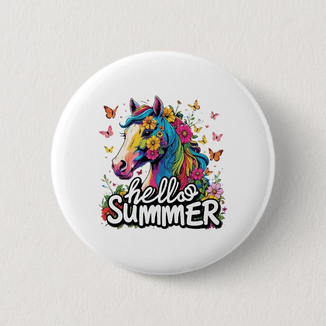 Funny Hej Summer Horse Knapp (Framsida)