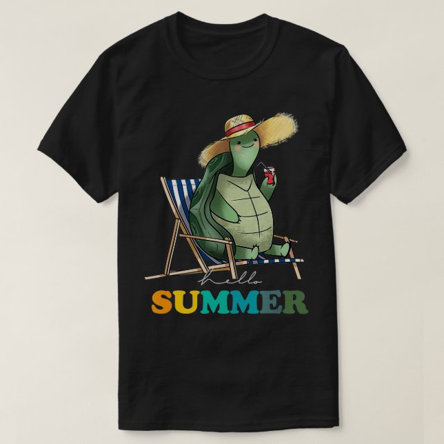 Funny Hej Summer Turtle Summertime-strand  T Shirt (Design framsida)