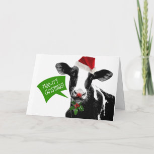 Funny Helgdag Cow Merry Moo-rry-jul Helgkort