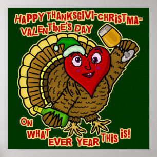 Funny Helgdag Drunk Turkey Heart Poster