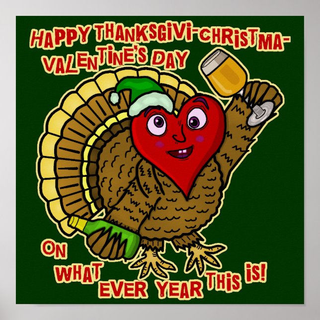 Funny Helgdag Drunk Turkey Heart Poster (Framsidan)