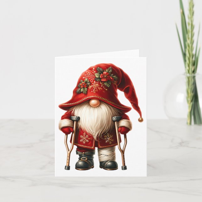 Funny Helgdag Gnome Crutches jul Ornament Fo Kort (Framsida)