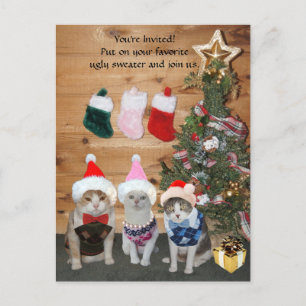 Funny Helgdag Katt i Ugly Sweaters Inbjudan Vykort