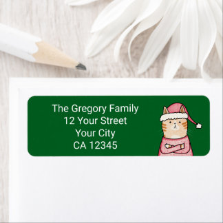 Funny Helgdag Sarkastic Cat i Santa Hat Adress Returadress Etikett