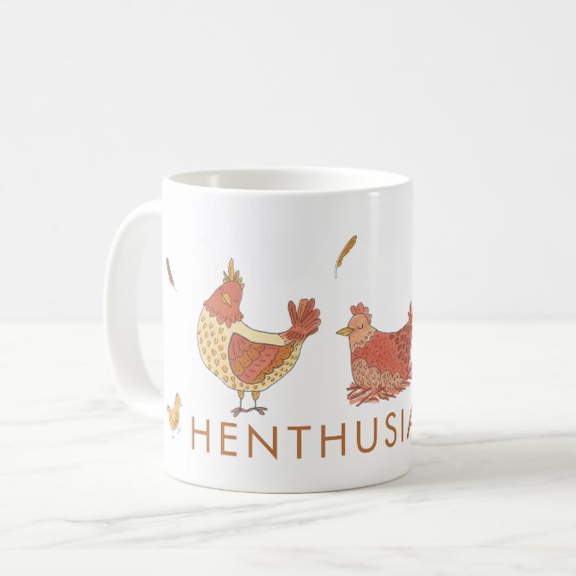 Funny Henthusiastic Chicken Älskare Kaffemugg (Framsida vänster)
