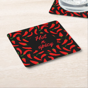 Funny Hett Chili Pepper Patterned Underlägg Papper Kvadrat
