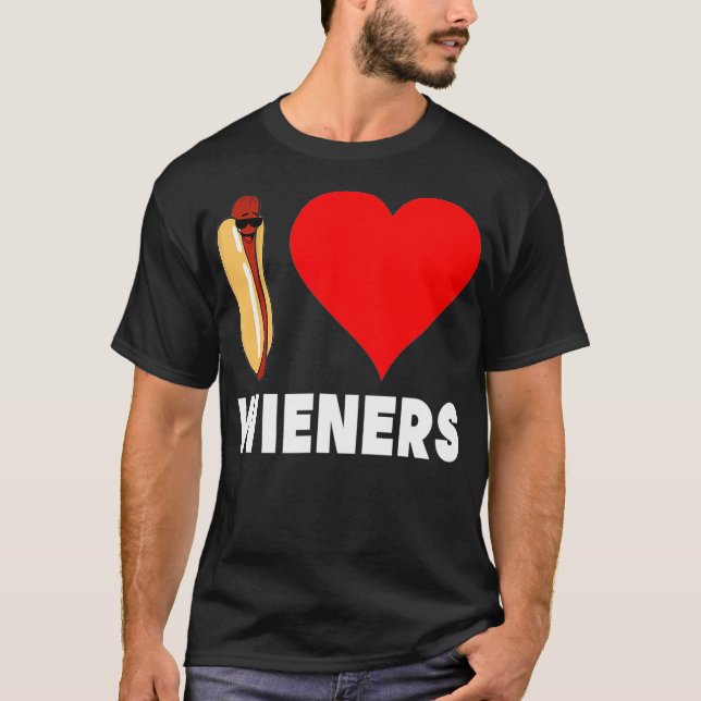 Funny Hett Hund design I Kärlek Wieners Heart BBQ T Shirt (Framsida)