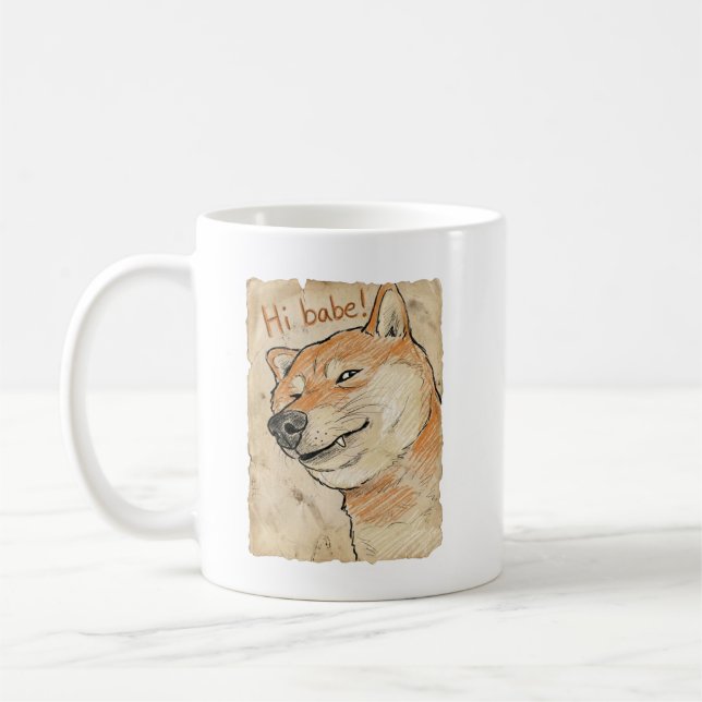 Funny "Hi Babe" Winking Shiba Inu Valentine's Art Kaffemugg (Vänster)