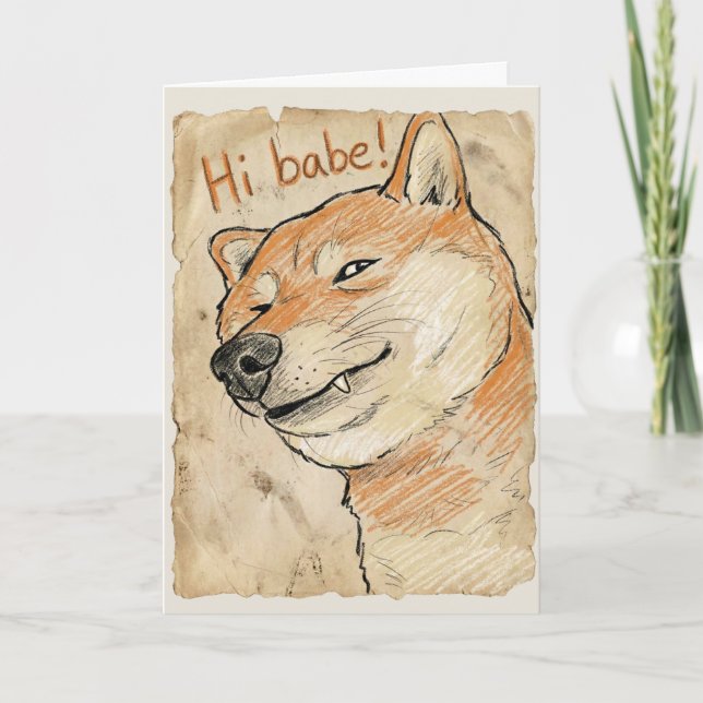 Funny "Hi Babe" Winking Shiba Inu Valentine's Art Kort (Framsida)