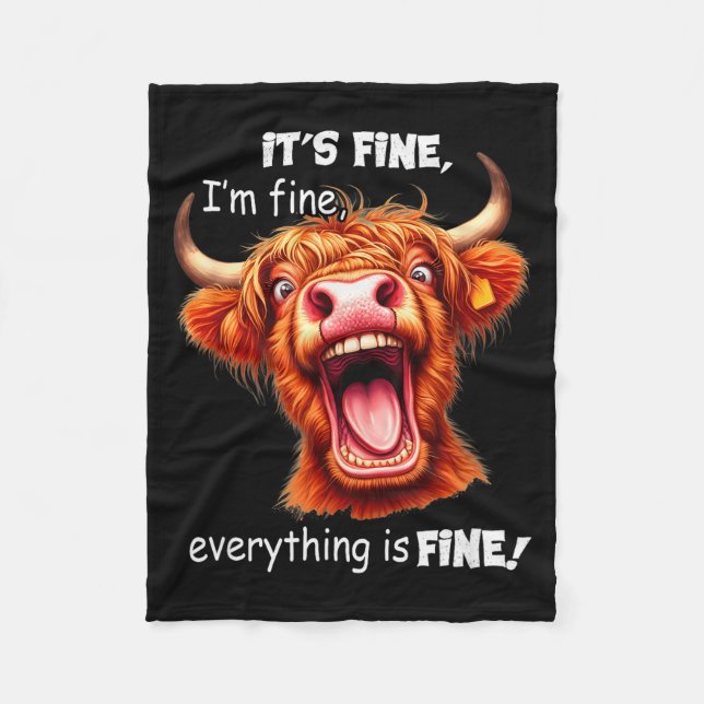 Funny Highland Cow It's Fine I'm Fine Everything I Fleecefilt (Framsidan)