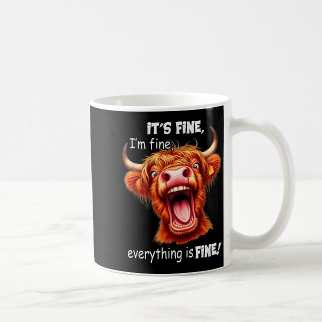 Funny Highland Cow It's Fine I'm Fine Everything I Kaffemugg (Höger)