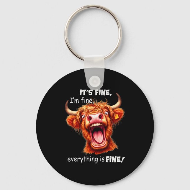 Funny Highland Cow It's Fine I'm Fine Everything I Nyckelring (Framsida)