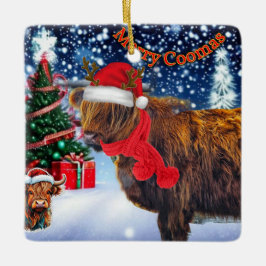 Funny HIghland Cow julgran ornament