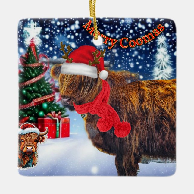 Funny HIghland Cow julgran ornament (Framsida)