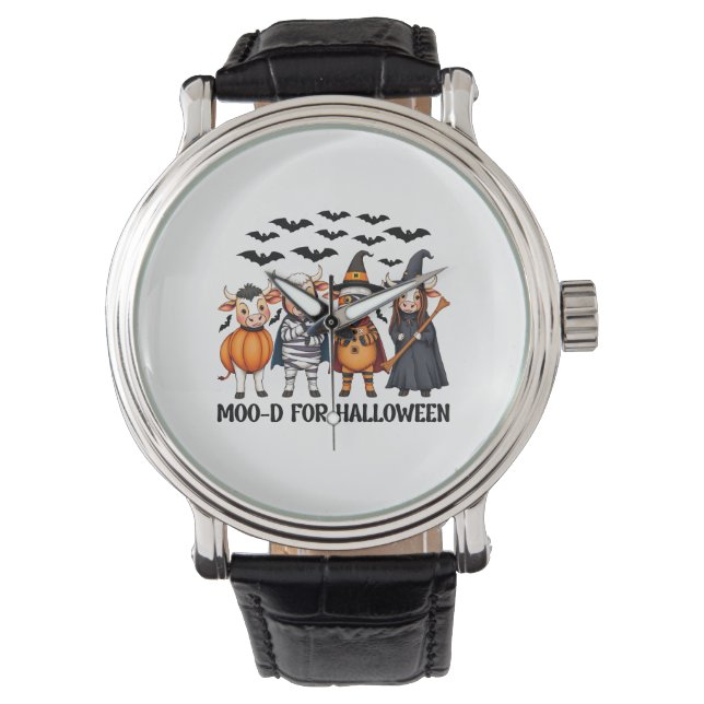 Funny Highland Cow Moo-d för Halloween Armbandsur (Framsida)