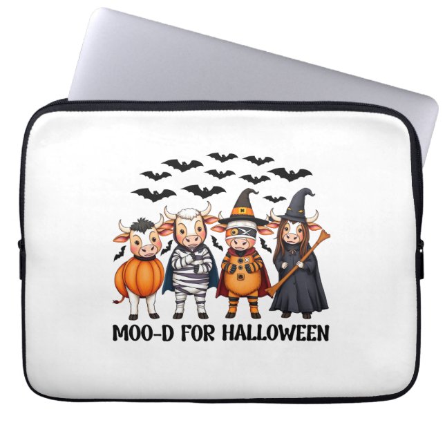 Funny Highland Cow Moo-d för Halloween Laptop Fodral (Framsidan)