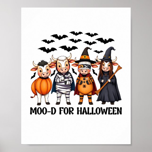 Funny Highland Cow Moo-d för Halloween Poster (Framsidan)