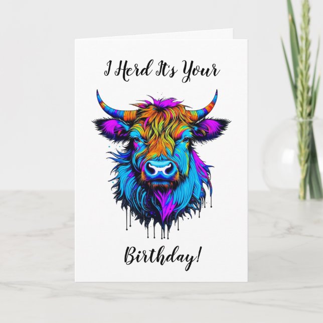 Funny Highland Cow Pun Birthday Kort (Framsida)