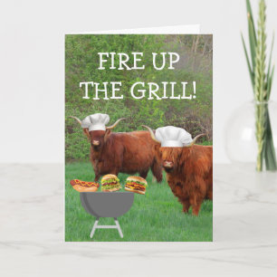 Funny Highland Steer Barbecue Birthday Kort