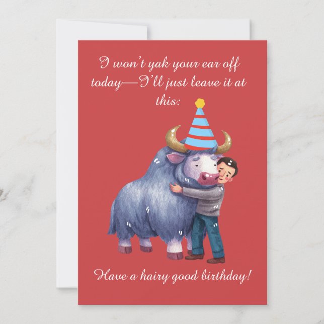 Funny Highland Yak: Hairy Good Birthday Inbjudningar (Framsida)