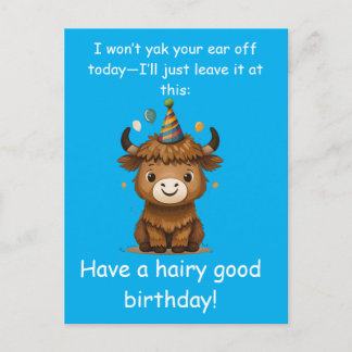 Funny Highland Yak: Hairy Good Birthday Puns Vykort