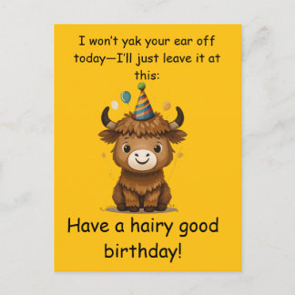 Funny Highland Yak: Hairy Good Birthday Puns Vykort