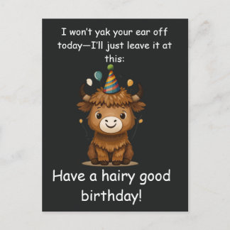 Funny Highland Yak: Hairy Good Birthday Puns Vykort