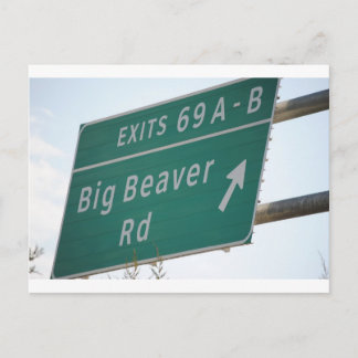 Funny HIghway Sign Big Beaver Road Exit 69 Vykort