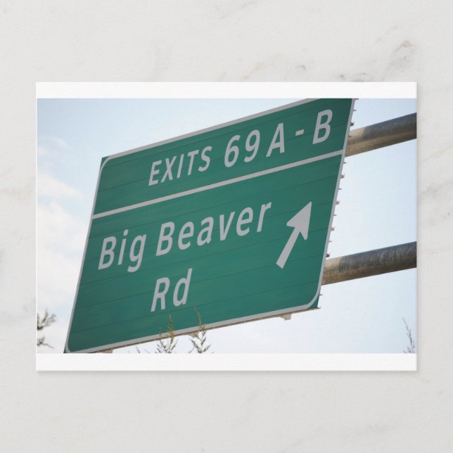 Funny HIghway Sign Big Beaver Road Exit 69 Vykort (Framsida)