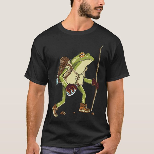 Funny Hiking Frog (1)  T Shirt (Framsida)