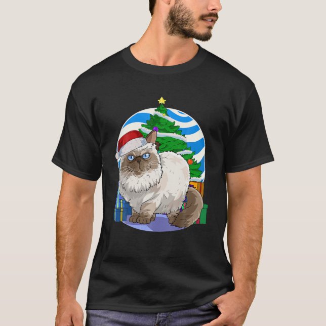 Funny Himalayan Cat Santa Christmas Tree Decor T Shirt (Framsida)