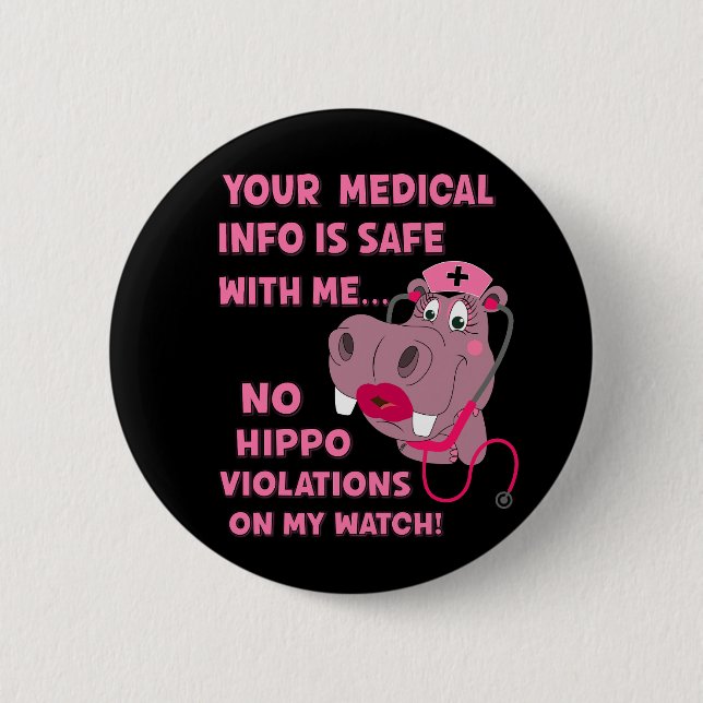 Funny HIPAA HIPPA Violation Nurse Medical Hippo Knapp (Framsida)