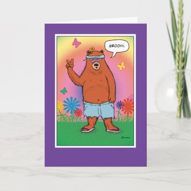 Funny Hippie Bear Day Birthday Kort (Framsida)