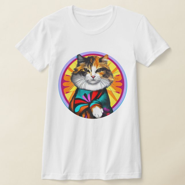Funny Hippie Cat T Shirt (Laydown)