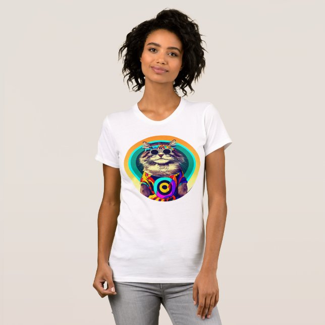 Funny Hippie Cat T Shirt (Hel framsida)