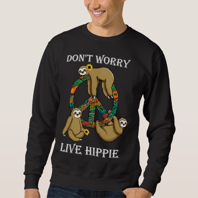 Funny Hippie Sloth Lazy Life Peace Kärlek Live Hip Lång Ärmad Tröja (Framsida)