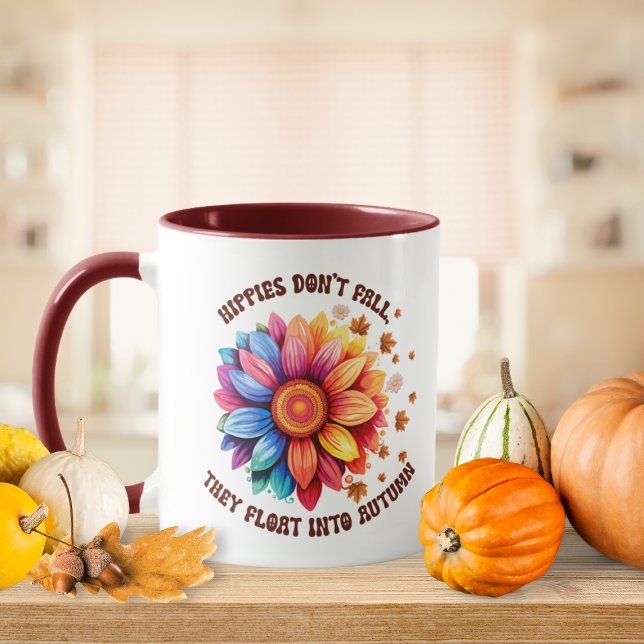 Funny Hippies Ote Solros Höst Mugg (Funny Sunflower Hippies Don't Fall They Float Into Autumn Mug)