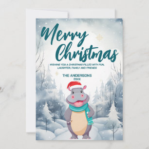 Funny HIPPO God jul träd snö Julfest Julkort