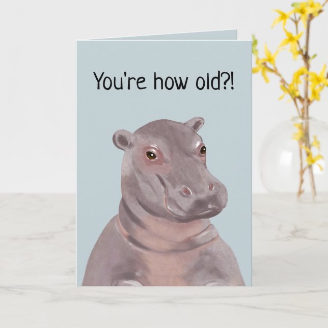 Funny Hippo Illustration Personlig Birthday Kort (Gul blomma)
