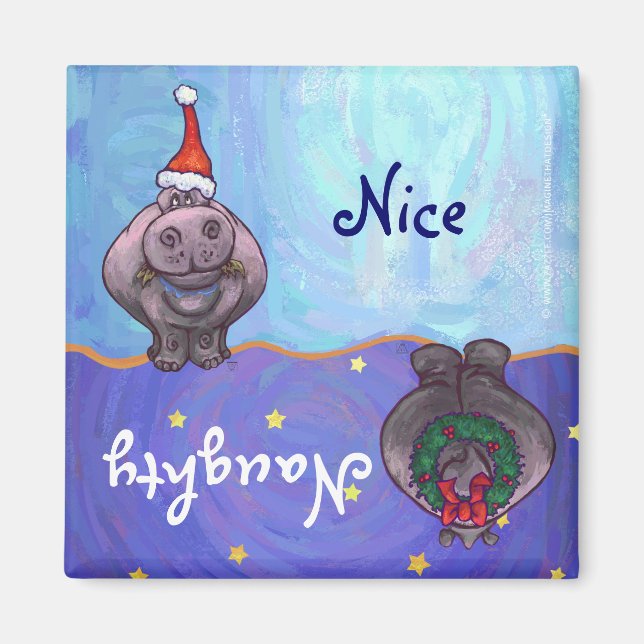 Funny Hippo Naughty Nice Helgdag Magnet (Framsidan)