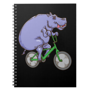 Funny Hippo Riding Bicycle Hippopotamus Kids Hippo Anteckningsbok