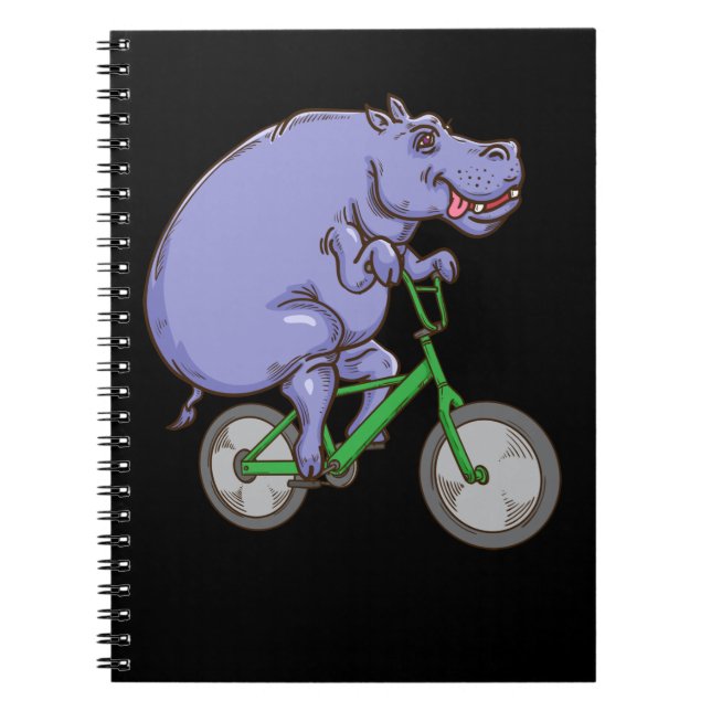 Funny Hippo Riding Bicycle Hippopotamus Kids Hippo Anteckningsbok (Framsidan)