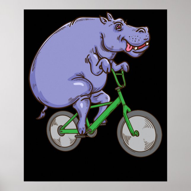 Funny Hippo Riding Bicycle Hippopotamus Kids Hippo Poster (Framsidan)