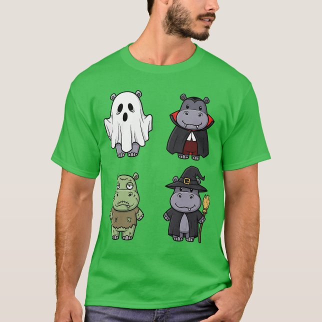 Funny Hippo Spooky Ghost Boo Horror Pumpkin Hippo  T Shirt (Framsida)