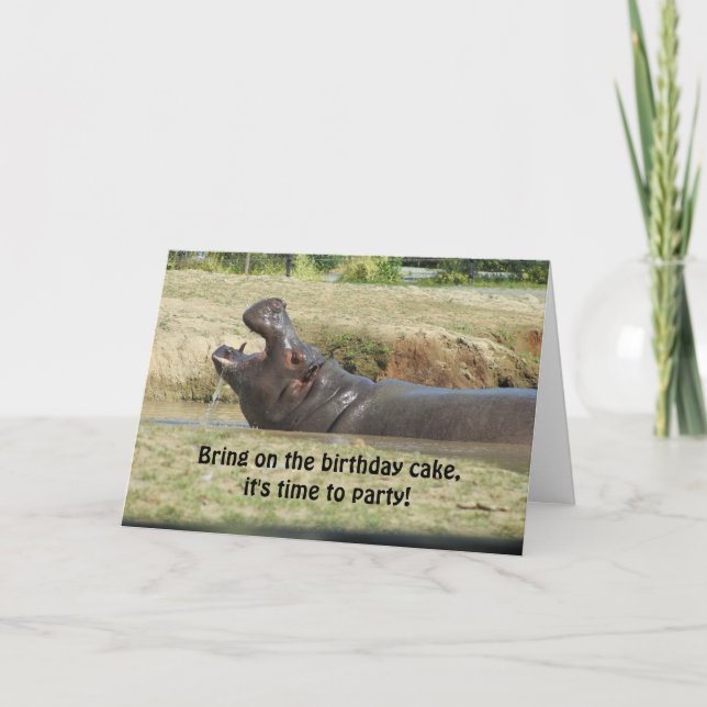 Funny Hippopotamus Birthday Hälsning Kort (Framsida)