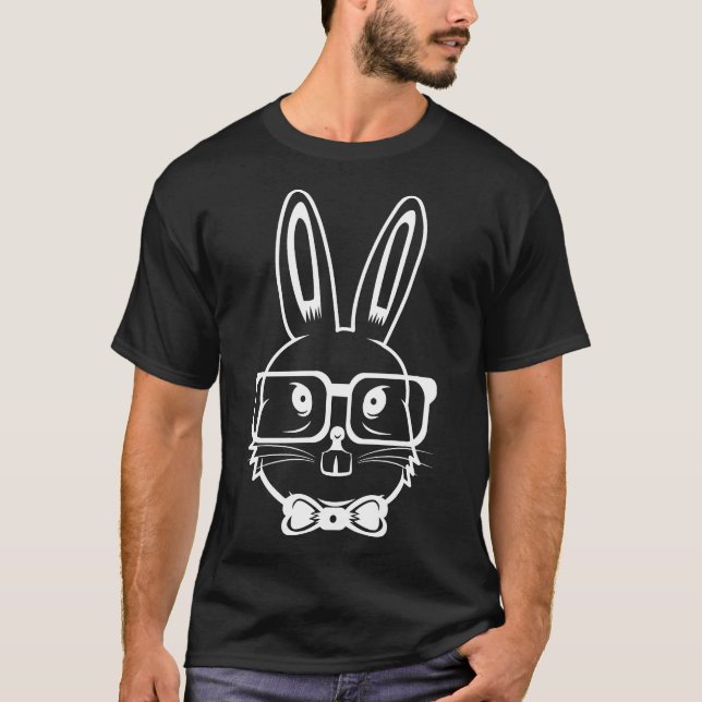 Funny Hipster Bunny Påsk Rabbit Nerd Eggs T Shirt (Framsida)