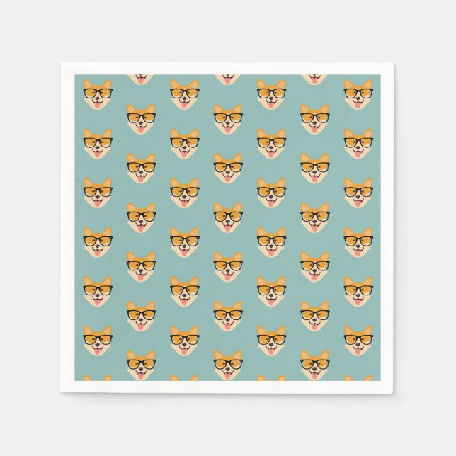 Funny Hipster Corgi Mönster Pappersservett (Framsidan)