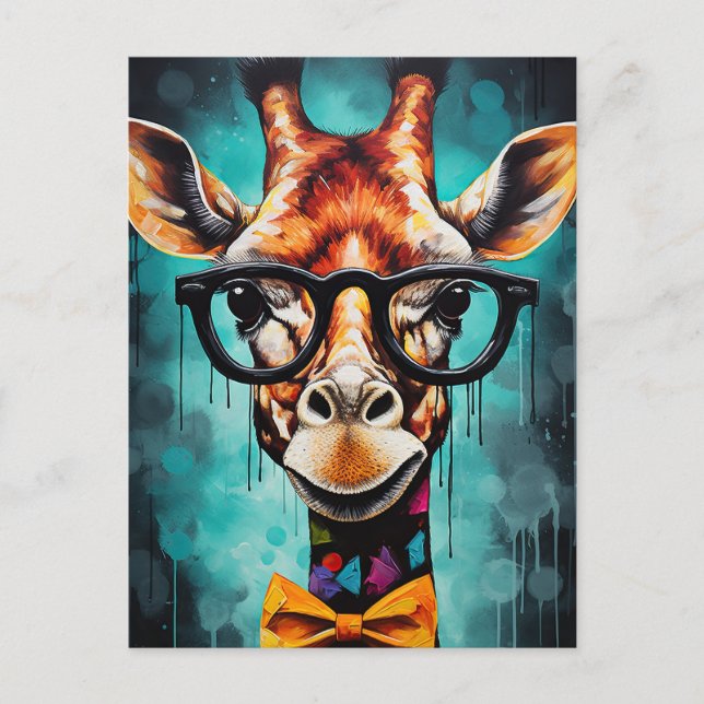 Funny Hipster Giraffe Zoo Animals Wildlife Urban Vykort (Framsida)